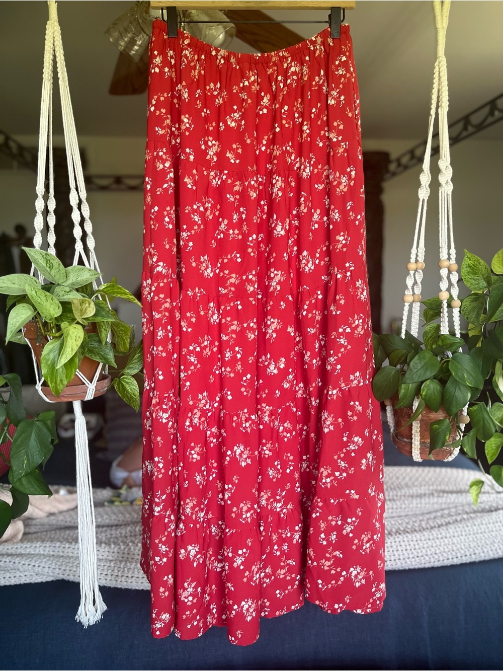 Henly Red Floral Tiered Maxi Skirt - Picture 3 of 6